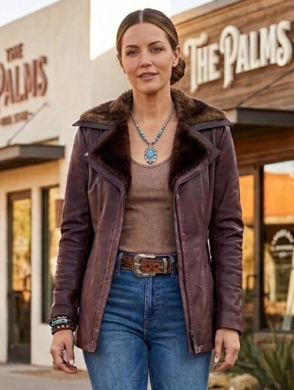 Danier XS Old Money Yellowstone Ranch Western Equestrian Fur Trim Leather Jacket